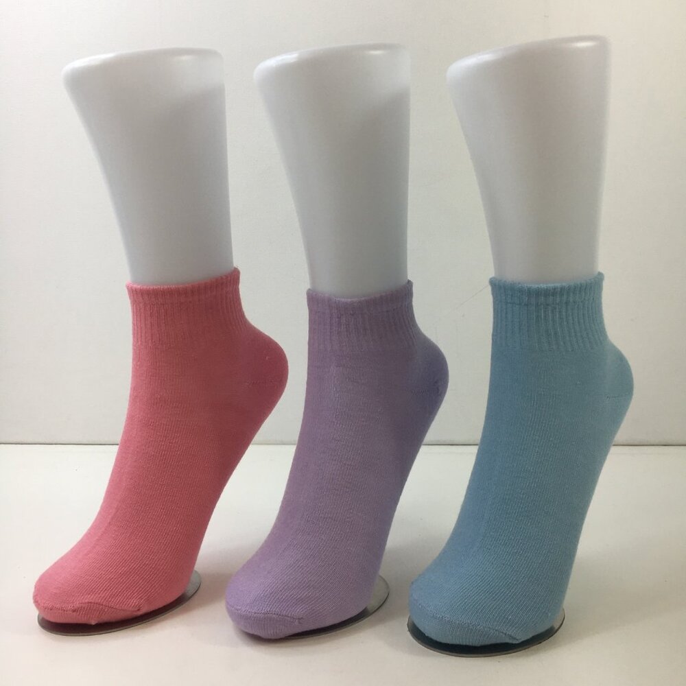 Set 3 Womens Colorful Ankle Socks Ribbed Cuff Pink Purple Blue